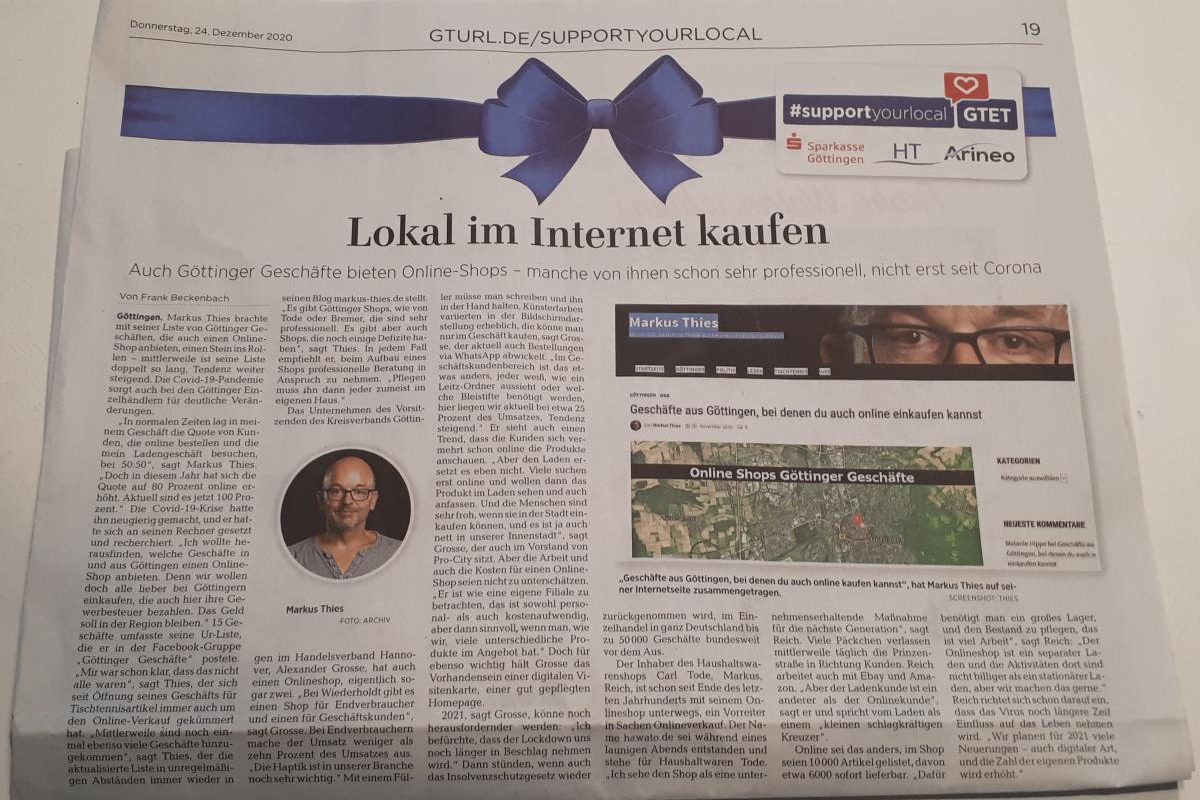 Lokal im Internet kaufen im Göttinger Tageblatt vom 24.12.2020